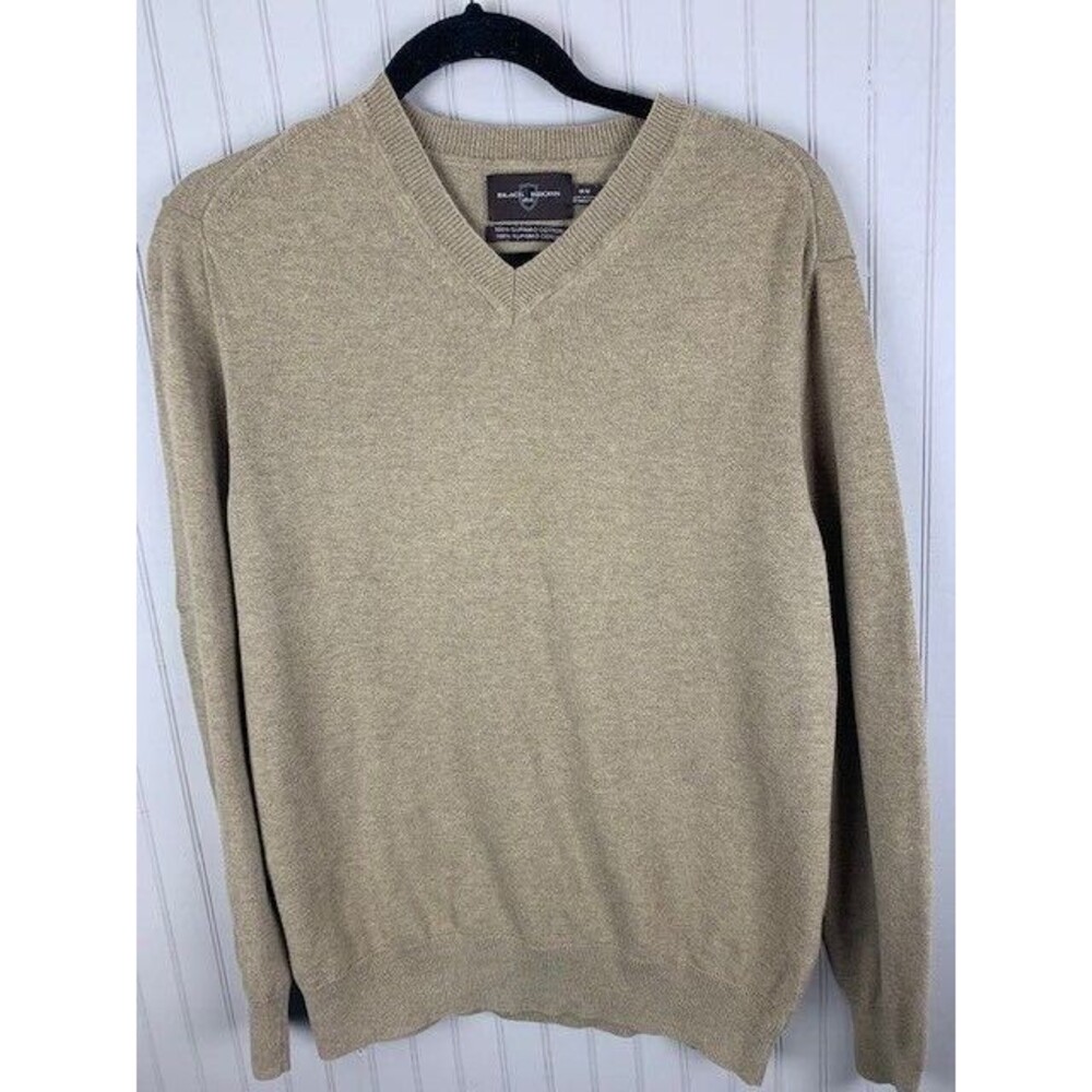 Black Brown Size M Mens Sweater Supima Cotton V Neck Long Sleeve